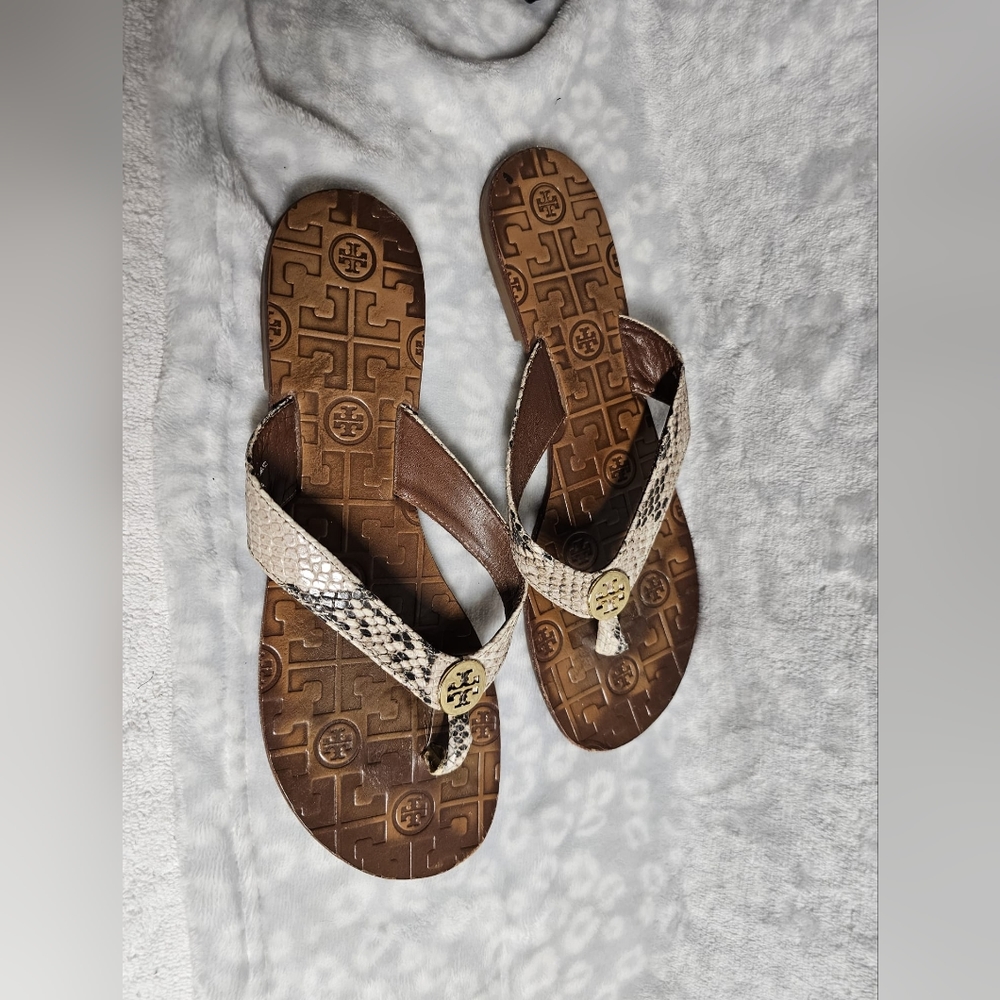 Tory Burch python printed Flip Flops